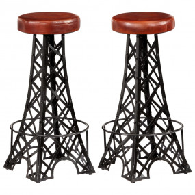 Bar Stool Set of 2 Brown and Black