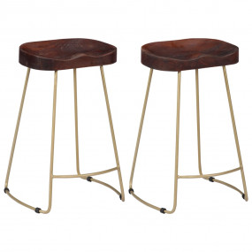 Bar Chair Set of 2 Walnut brown and brass