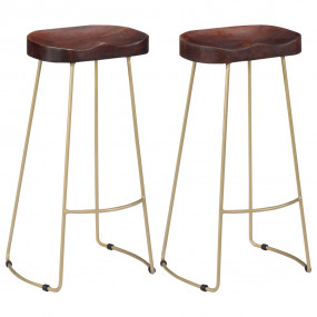 Bar Chair Set of 2 Walnut brown and brass