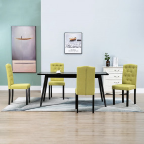Dining Chair Set of 4 Green Fabric and Rubber wood Stan...