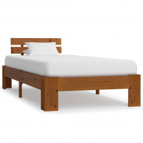 Bed Frame Honey Brown Solid pine wood, Plywood Twin Dur...
