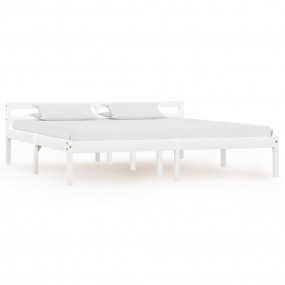 Bed Frame White Solid pine wood, plywood 63x79 in Durab...