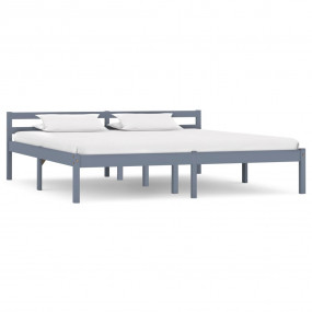 Bed Frame Grey Solid Pine Wood 63.0 x 78.7 in Durable B...