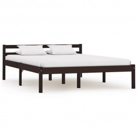 Bed Frame Dark Brown Solid Pine Wood 55 x 79 in Durable