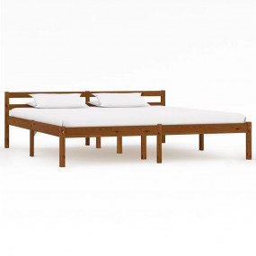 Bed Frame Honey Brown Solid Pine Wood Double Durable Be...