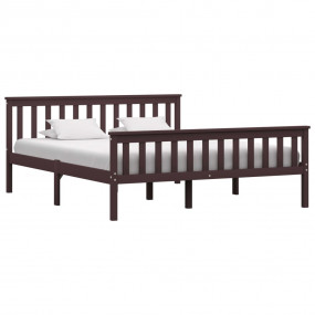 Bed Frame Dark Brown Solid Pine Wood Double Bed Frame