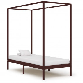 Bed Frame Dark Brown Solid Pine Wood and Plywood Slats