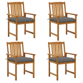 Patio Chair Set of 4 Natural Wood Solid Acacia Wood Sta...