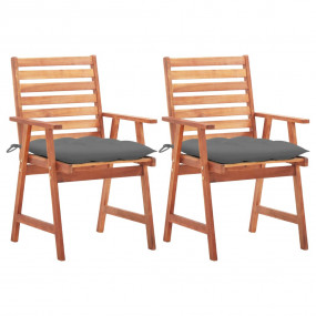 Outdoor Chair Set of 2 Natural Wood Solid Acacia wood M...
