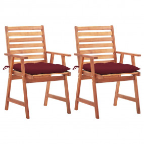 Patio Chair Set of 2 Wine red cushion, natural wood