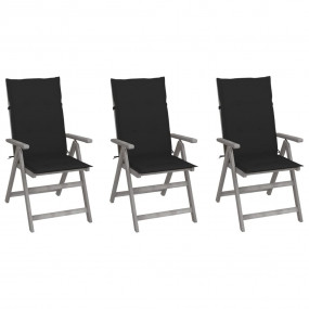 Garden Chair Set of 3 Grey Solid acacia wood Standard