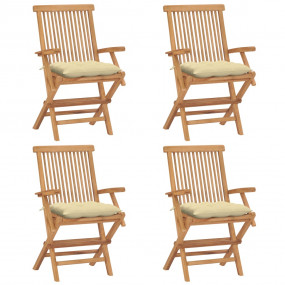 Garden Chair Set of 4 Teak Solid Teak Wood Standard Fol...