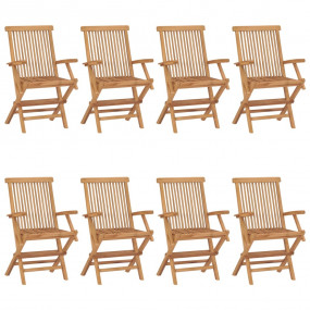 Garden Chair Set of 8 Brown Solid Teak Wood Standard Fo...