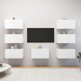TV Cabinet Set of 7 White Engineered wood