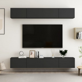 TV Cabinet Set of 4 Black Engineered wood TV Cabinet