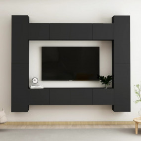 TV Cabinet Black Engineered Wood TV Cabinet Rectangular...