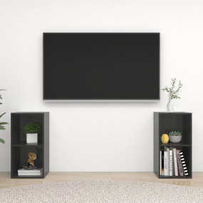 TV Cabinet Set of 2 High gloss grey Engineered wood Med...