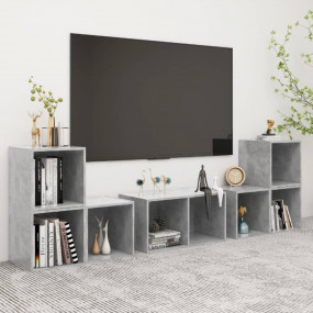 TV Cabinet Set Concrete Grey Engineered Wood Large TV C...