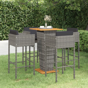 Garden Bar Set Grey PE rattan Small Lightweight Garden ...