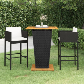 Garden Bar Set Black PE rattan Standard Stackable