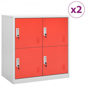 Locker Cabinet Set of 2 Light grey and red Steel Medium