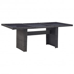 Dining Table Black PE rattan, glass, powder-coated stee...