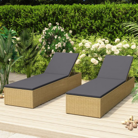 Sunlounger Brown and Dark Grey PE rattan Standard Folda...