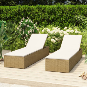 Sunlounger Brown and cream white PE rattan, powder-coat...