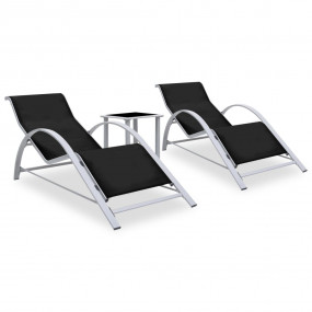 Sun Lounger Black, Silver Aluminum, Textilene, Steel, T...