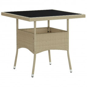 Dining Table Beige PE rattan, tempered glass, steel Med...
