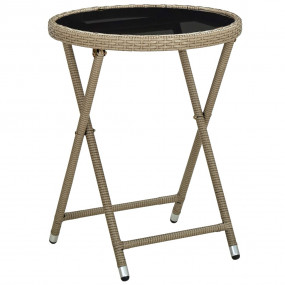 Tea Table Beige PE rattan, powder-coated steel, tempere...