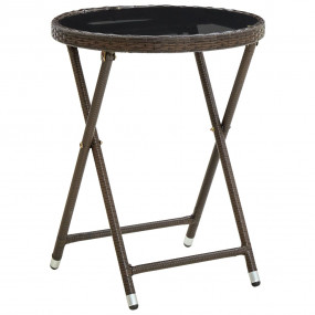 Tea Table Brown PE Rattan Medium Foldable Folding Table...