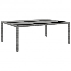 Garden Table Grey Poly Rattan, Powder-Coated Steel, Tem...