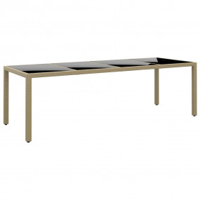 Garden Table Beige Poly Rattan, Powder-Coated Steel, Te...