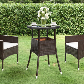Garden Table Brown Poly rattan, powder-coated steel, te...