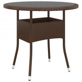Garden Table Brown Poly rattan, tempered glass, powder-...