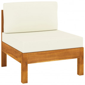Wooden Sofa Cream White Solid Acacia Wood, 100% Polyest...