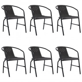 Garden Chair Set of 6 Black Plastic rattan, steel Stand...