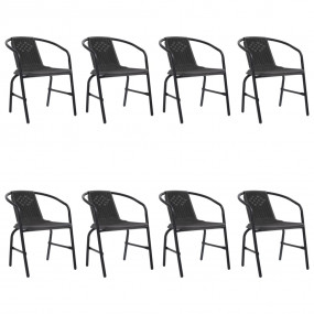 Garden Chair Set of 8 Black Plastic rattan, steel Stack...