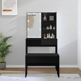 Dressing Table Set With Led Black Engineered wood