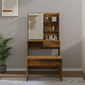 Dressing Table Set With Led Smoked oak Engineered wood,...