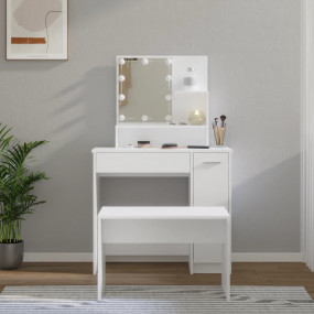 Dressing Table Set With LED White Engineered wood Mediu...