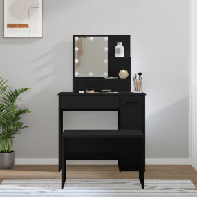 Dressing Table Set With LED Black Engineered wood, acry...
