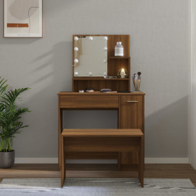 Dressing Table Set With LED Brown oak Engineered wood M...