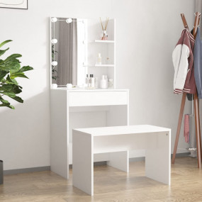 Dressing Table Set With LED White Engineered wood, acry...