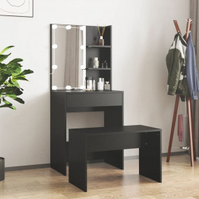 Dressing Table Set With Led Black Engineered wood Compa...