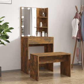 Dressing Table Set With Led Smoked oak Engineered wood,...
