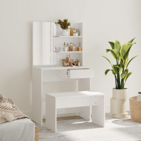 Dressing Table Set White Engineered wood, Acrylic Mediu...