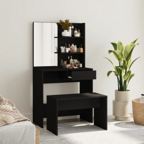 Dressing Table Set Black Engineered wood Medium