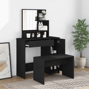 Dressing Table Set Black Engineered wood, Acrylic Mirro...